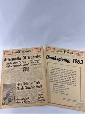 Two Vintage Chicago Sun-Times Newspapers Aftermath of John F Kennedy **